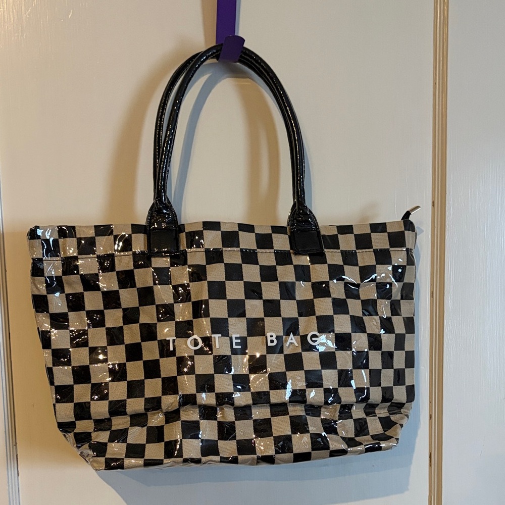 Checkered Tote Bag - Black and Tan